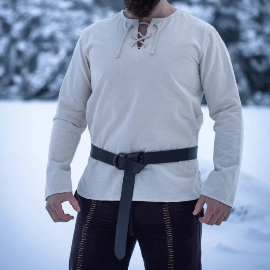 Natural Cotton Viking Tunic | Long Sleeves, Lace-Up Collar - Image 8