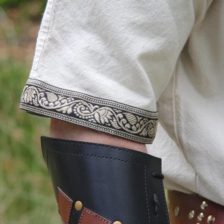 Natural Viking Tunic with Short Sleeves, Embroidered Border - Image 3