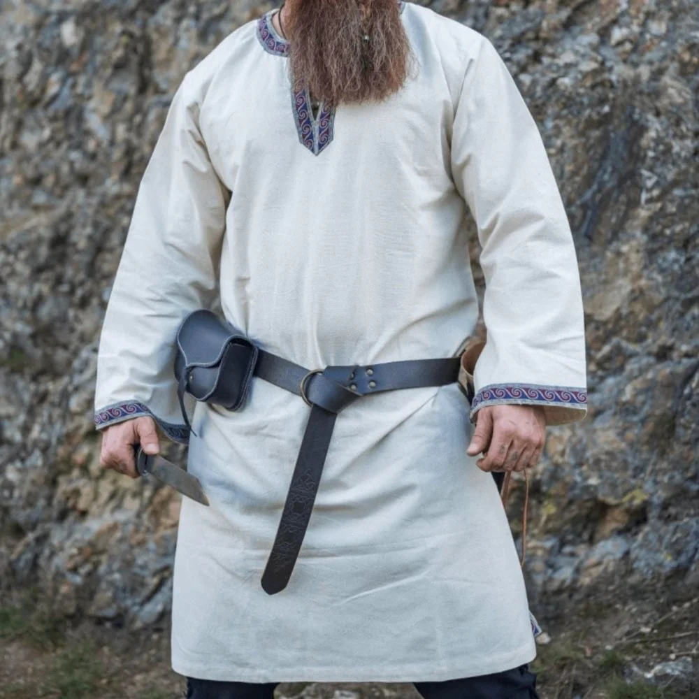 Natural Cotton Viking Tunic | Embroidered Border, Knee-Length - Image 8