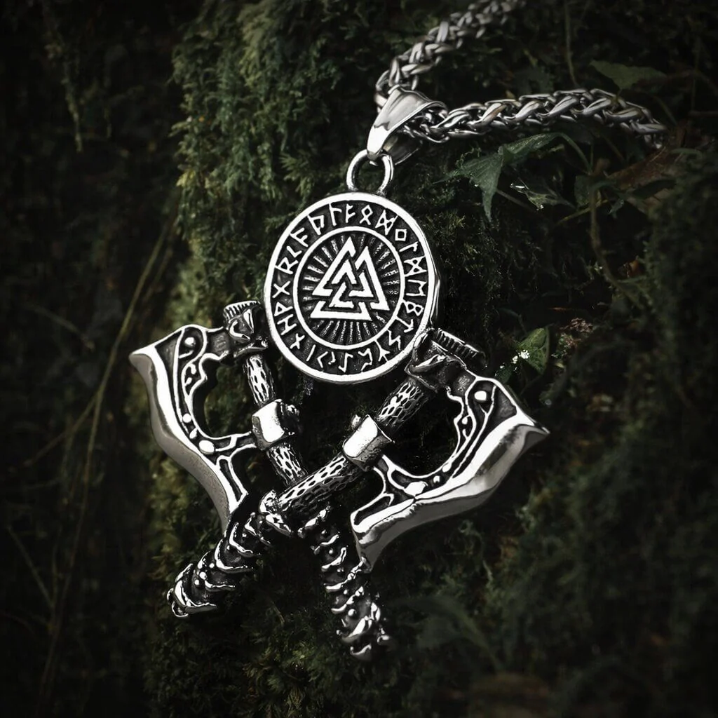Viking Valknut Axe Necklace