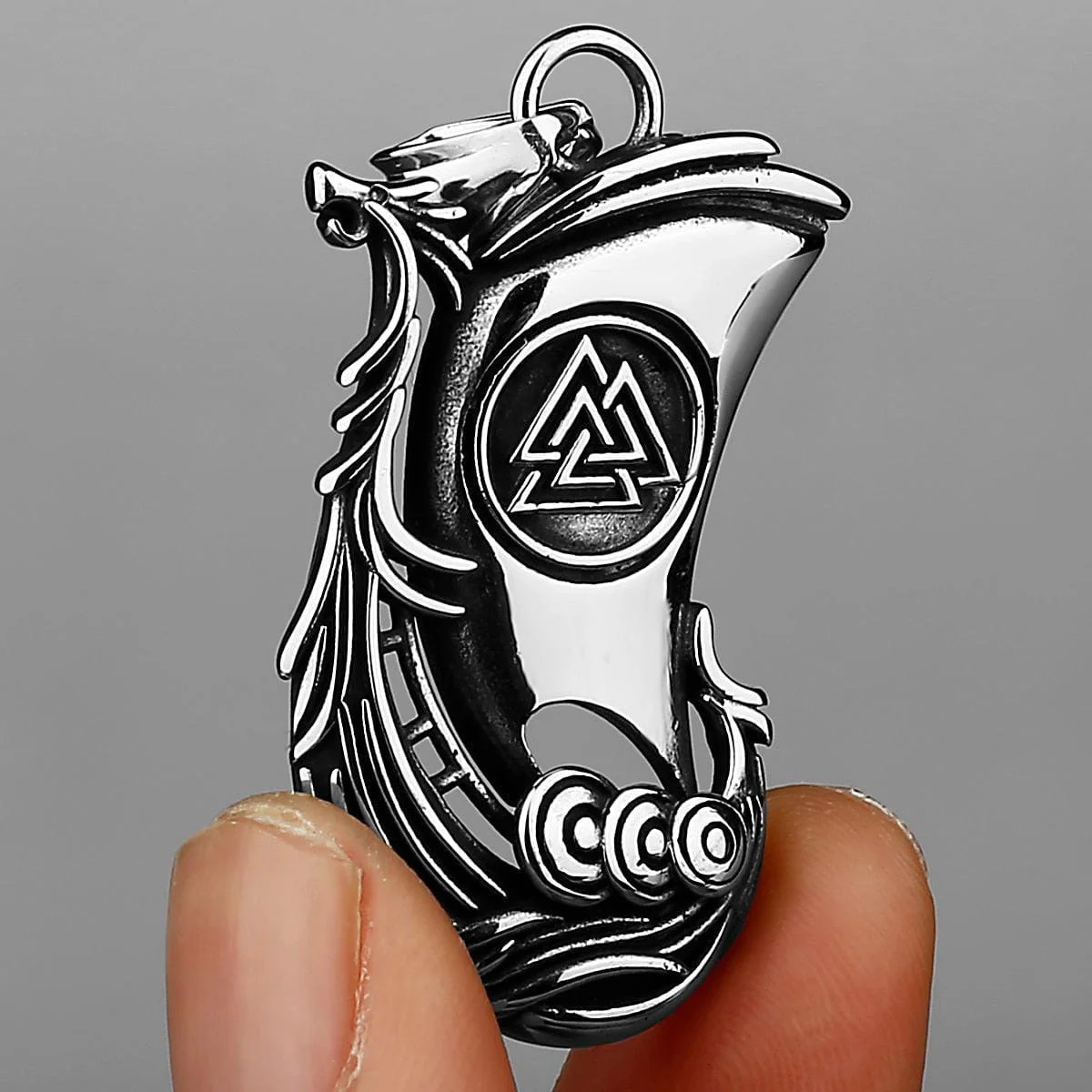Viking Valknut Longboat Pendant Necklace - Image 3