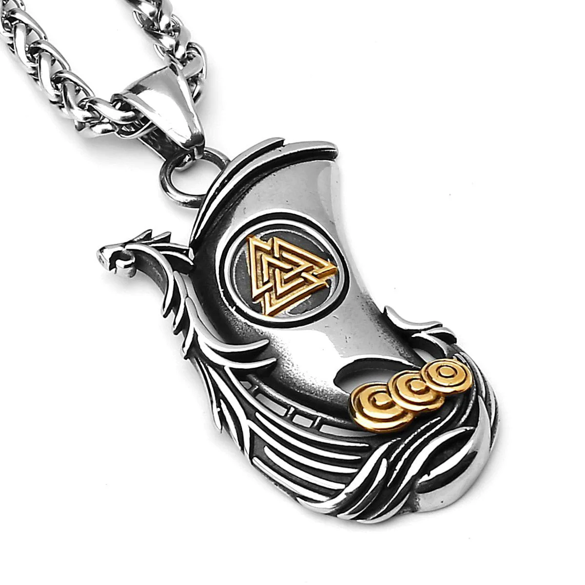 Viking Valknut Longboat Pendant Necklace - Image 5