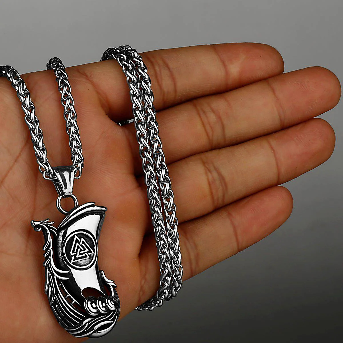 Viking Valknut Longboat Pendant Necklace - Image 6