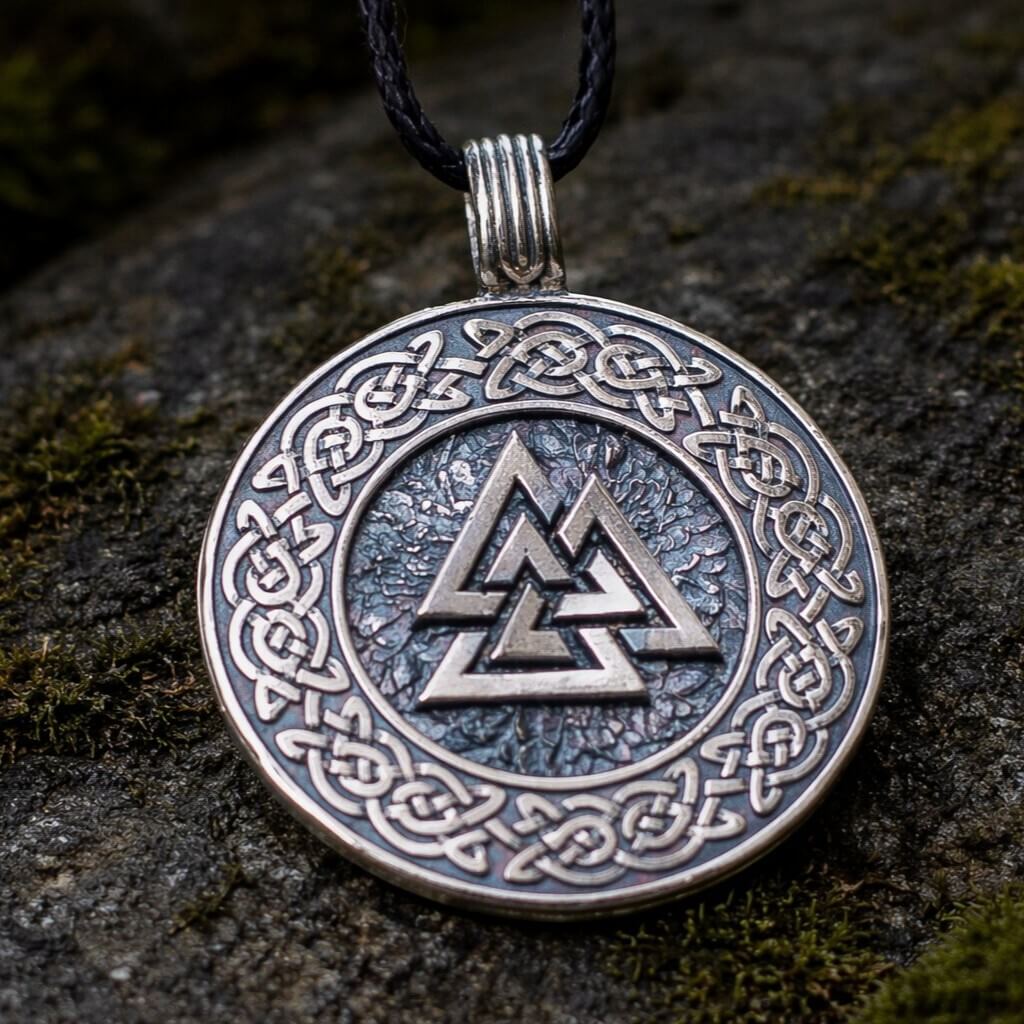 Viking Valknut Celtic Knot Pendant on Black Cord