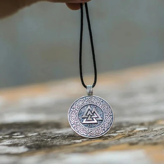 Viking Valknut Celtic Knot Pendant on Black Cord - Image 2