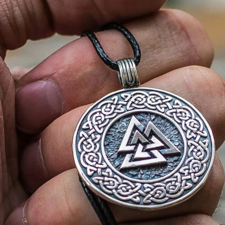 Viking Valknut Celtic Knot Pendant on Black Cord - Image 3