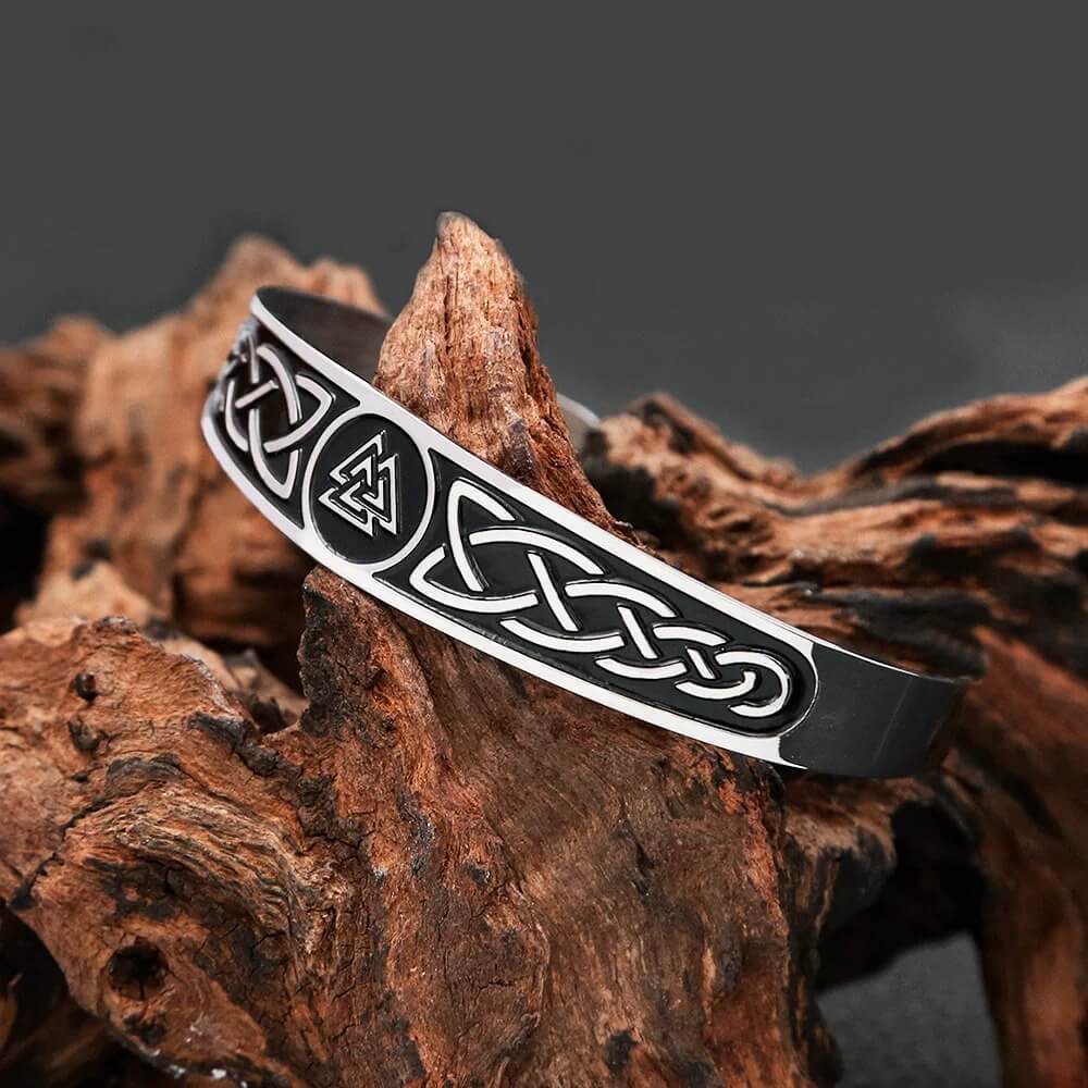 Viking Valknut Celtic Knot Stainless Steel Cuff Bracelet