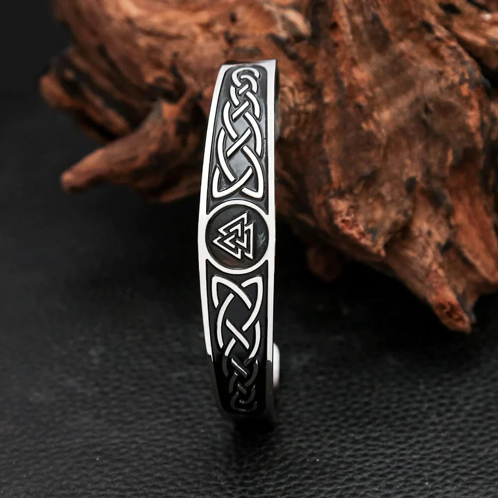 Viking Valknut Celtic Knot Stainless Steel Cuff Bracelet - Image 2