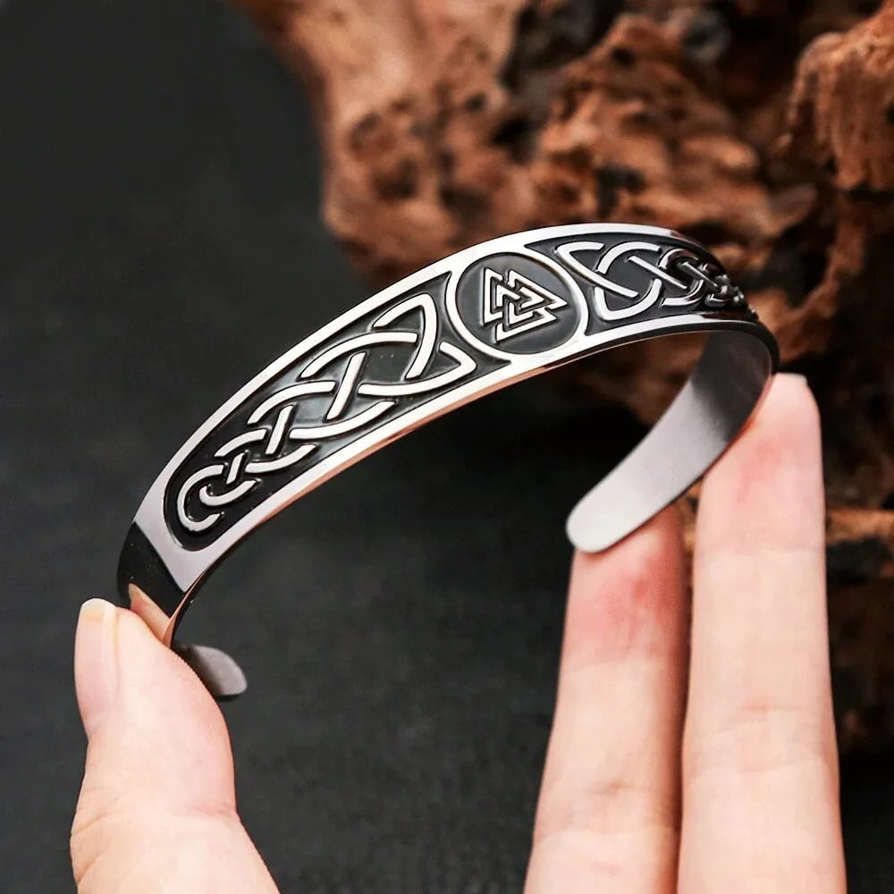 Viking Valknut Celtic Knot Stainless Steel Cuff Bracelet - Image 3