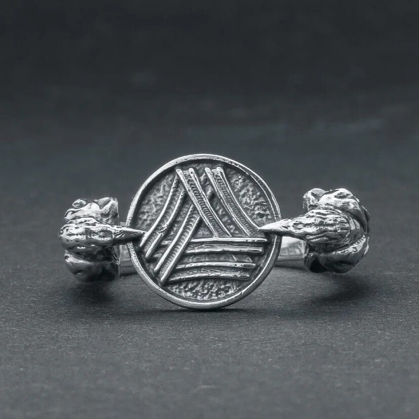 Viking Valknut Huginn Muninn Silver Ring
