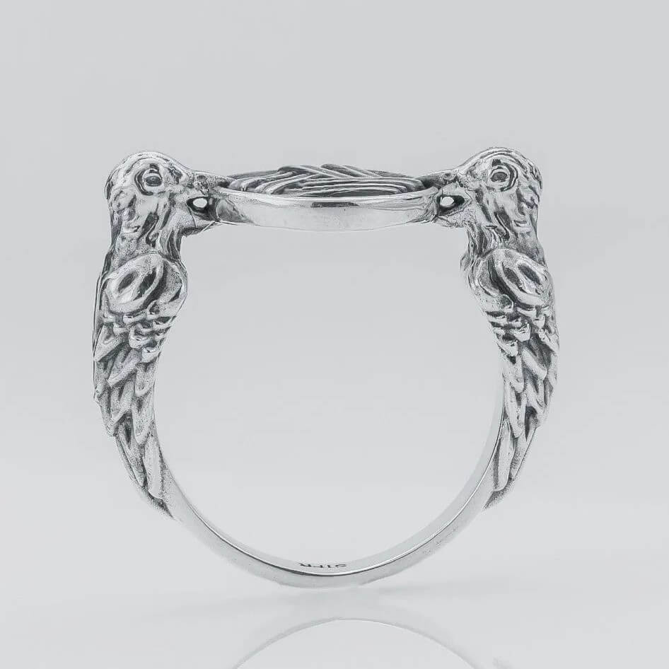 Viking Valknut Huginn Muninn Silver Ring - Image 3