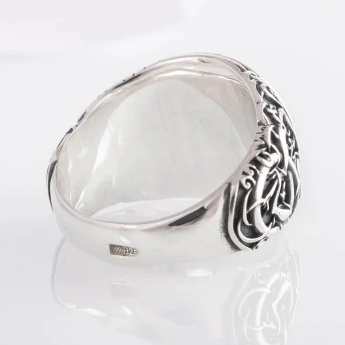 Viking Valknut Ornamental Silver Signet Ring - Image 4
