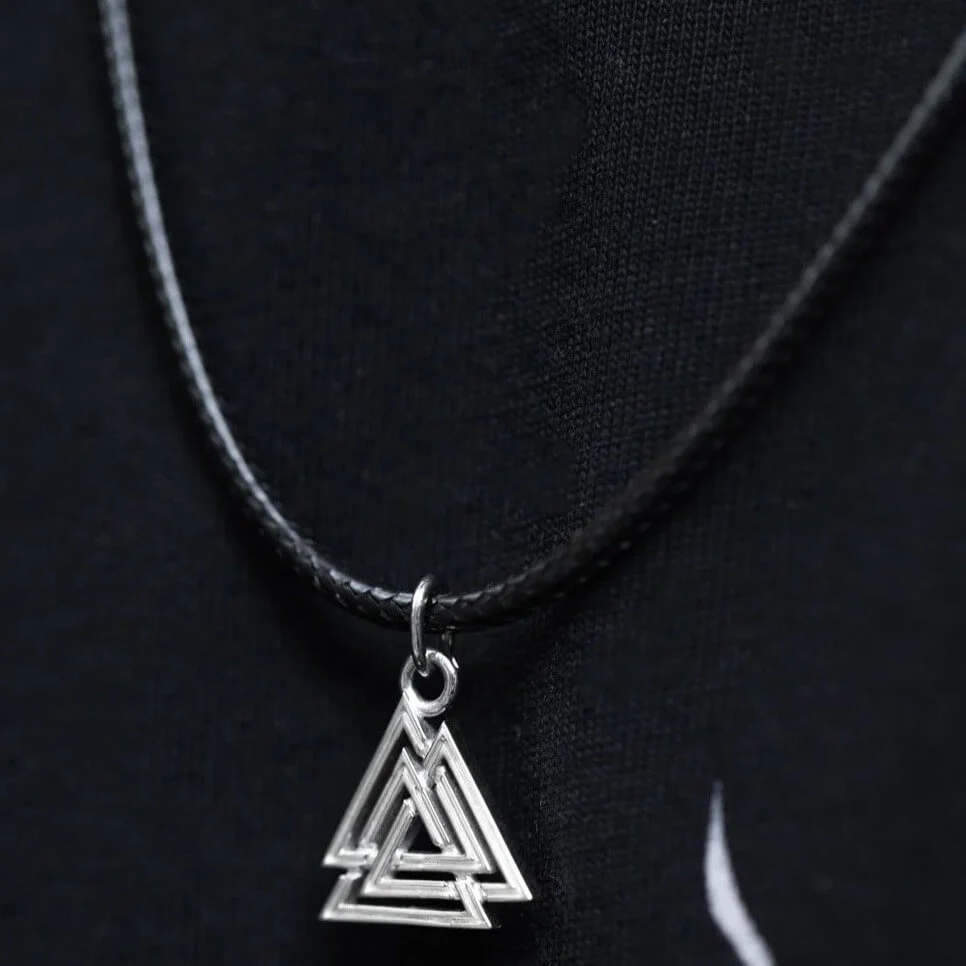 Viking Valknut Pendant on Black Cord