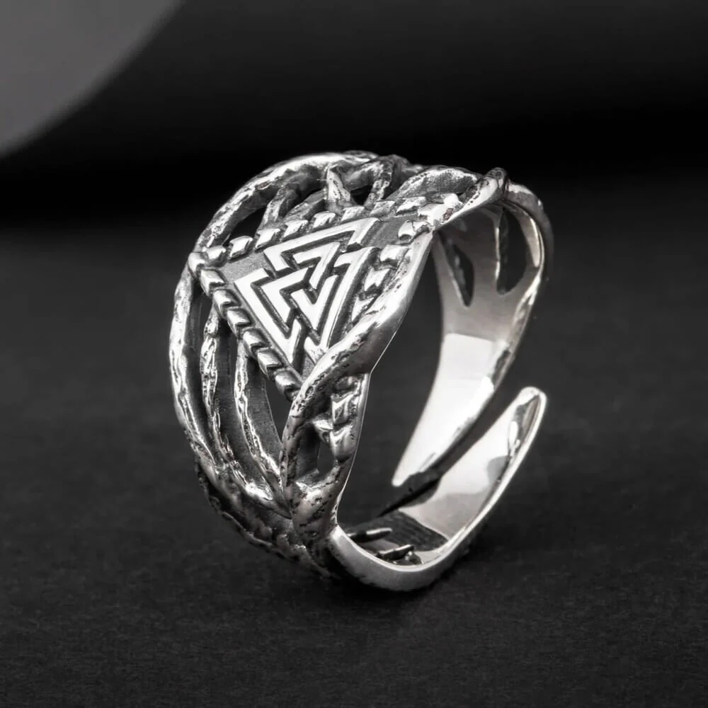 Viking Valknut Raven Claw Silver Ring