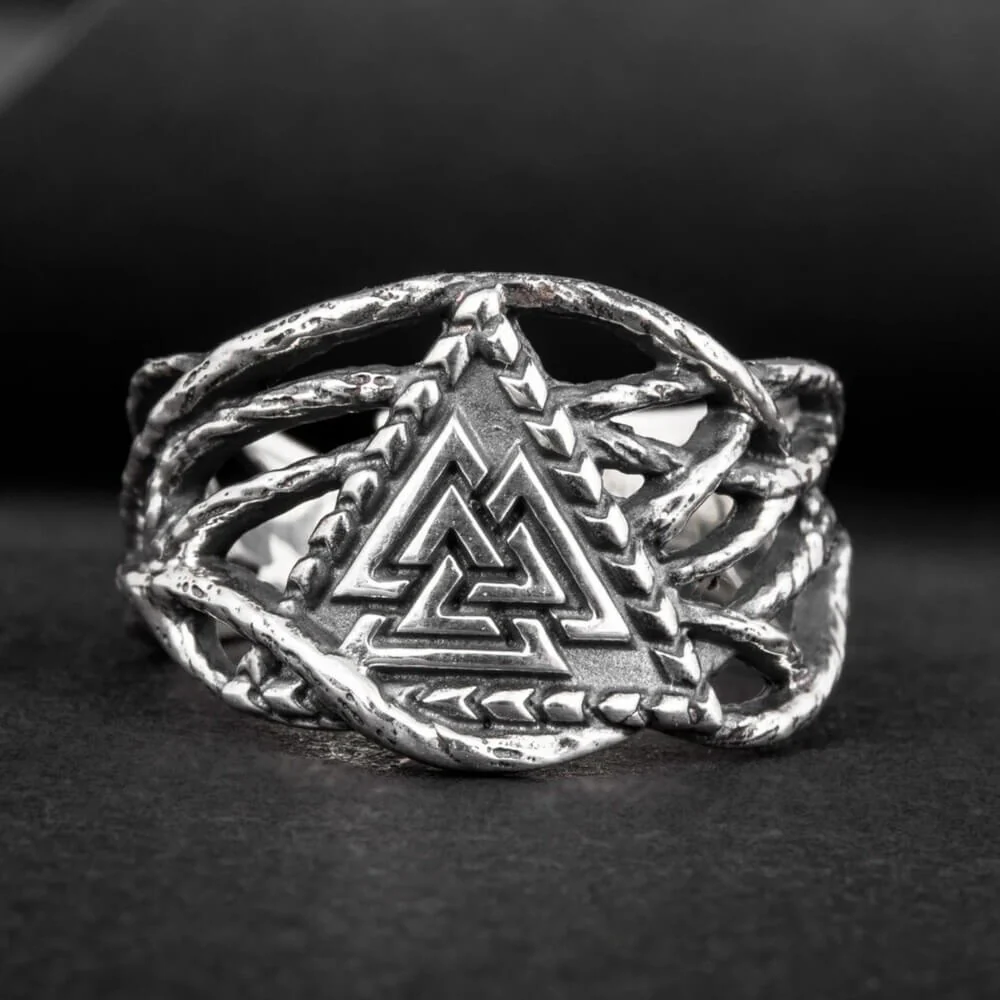 Viking Valknut Raven Claw Silver Ring - Image 2