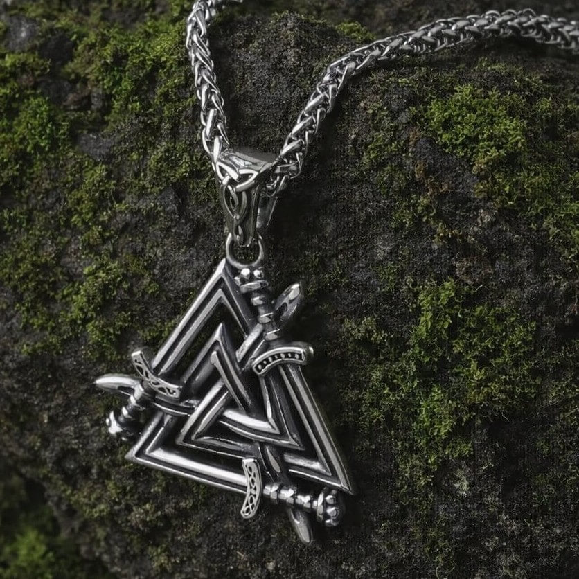 Viking Valknut Sword Necklace with Chain