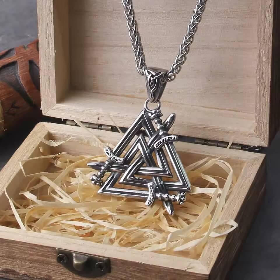 Viking Valknut Sword Necklace with Chain - Image 2