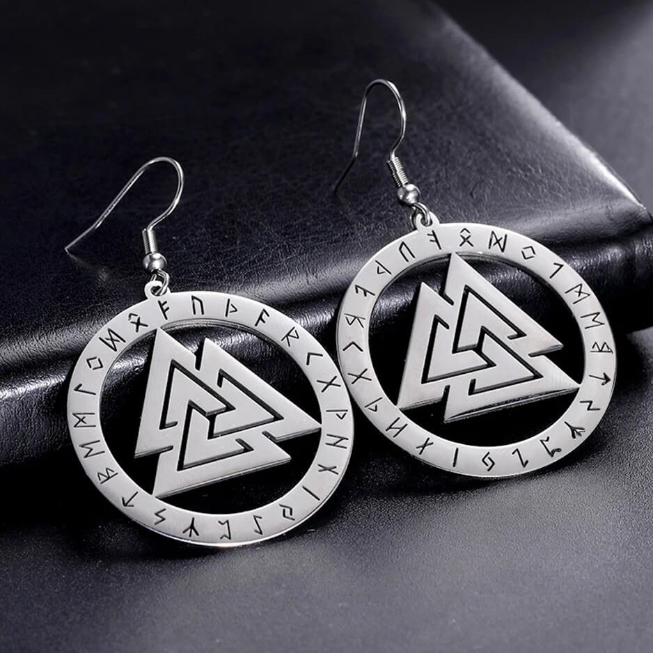Viking Valknut Rune Circle Stainless Steel Earrings