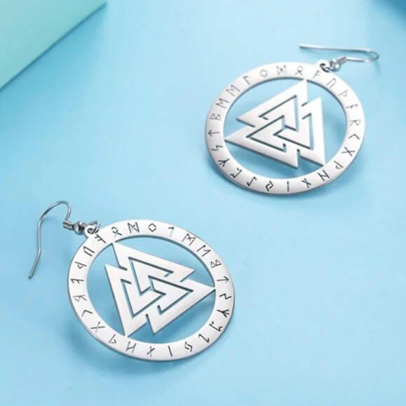 Viking Valknut Rune Circle Stainless Steel Earrings - Image 2