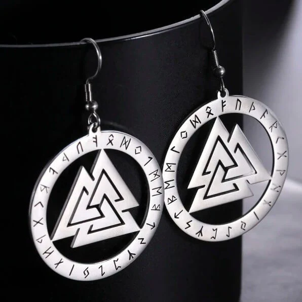 Viking Valknut Rune Circle Stainless Steel Earrings - Image 3