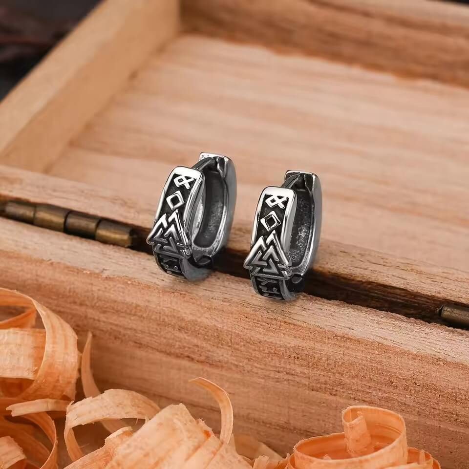 Viking Valknut Rune Hoop Earrings - Image 3