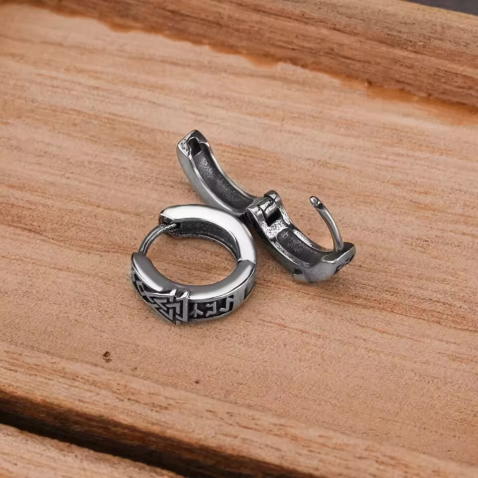 Viking Valknut Rune Hoop Earrings - Image 4