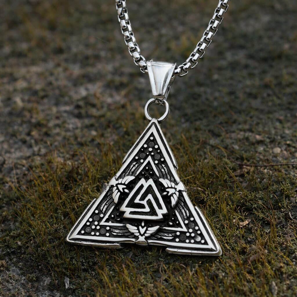 Viking Valknut Necklace with Ravens