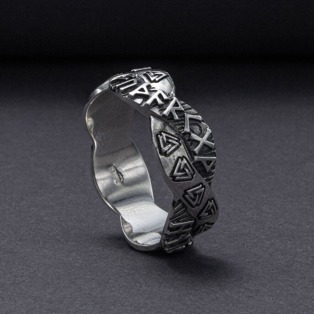Viking Valknut Rune Silver Braided Ring