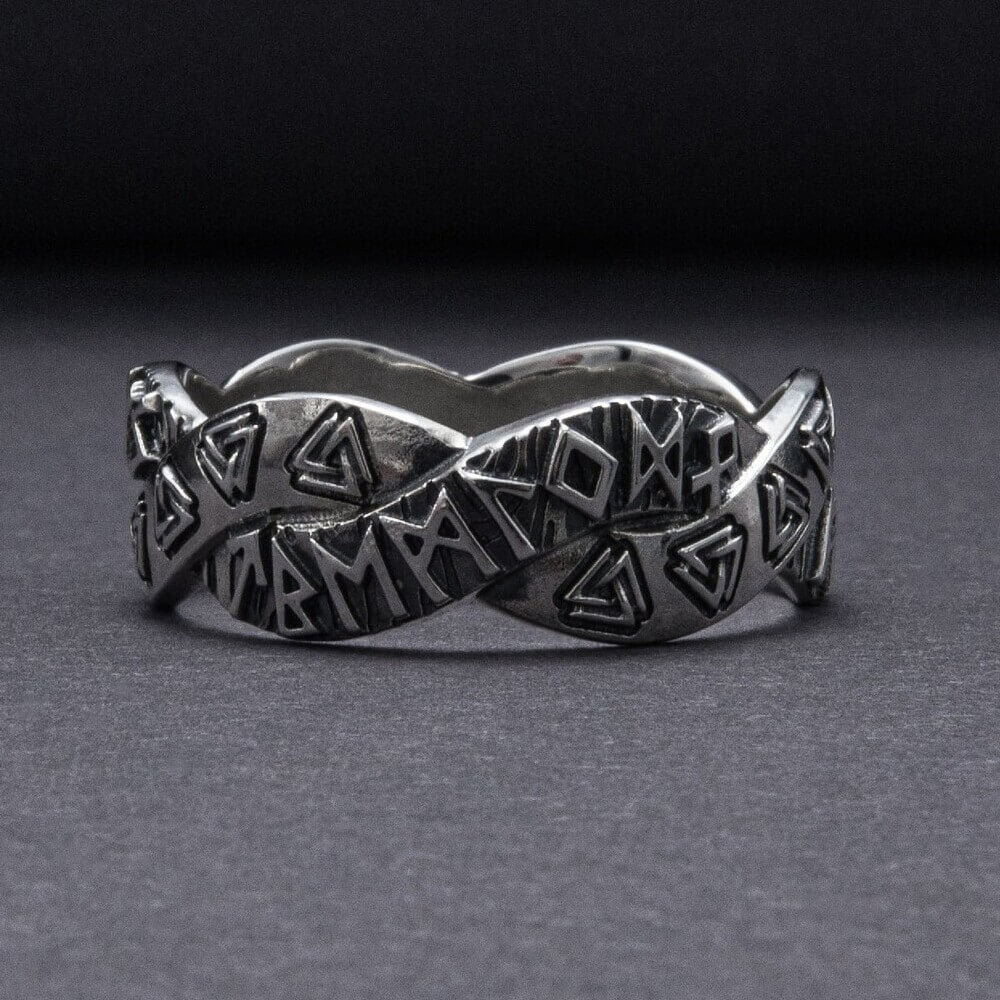 Viking Valknut Rune Silver Braided Ring - Image 2