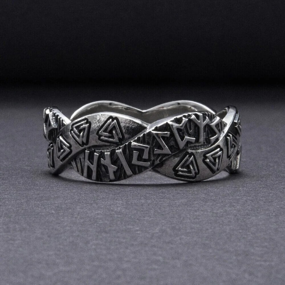 Viking Valknut Rune Silver Braided Ring - Image 4