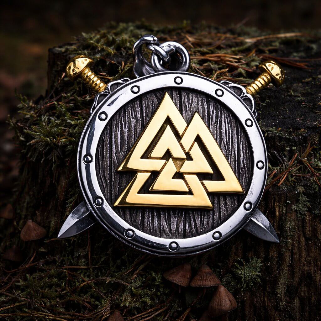 Viking Valknut Shield Pendant Necklace