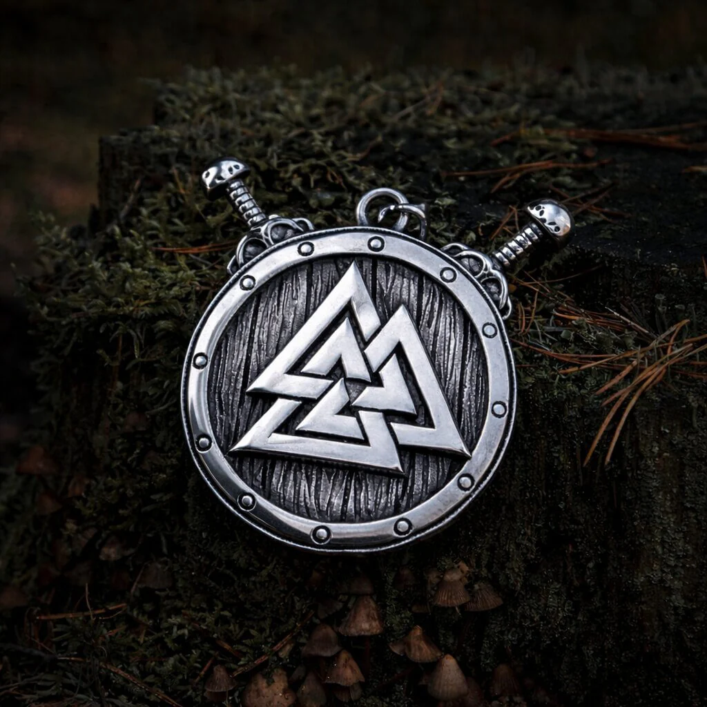 Viking Valknut Shield Pendant Necklace - Image 2