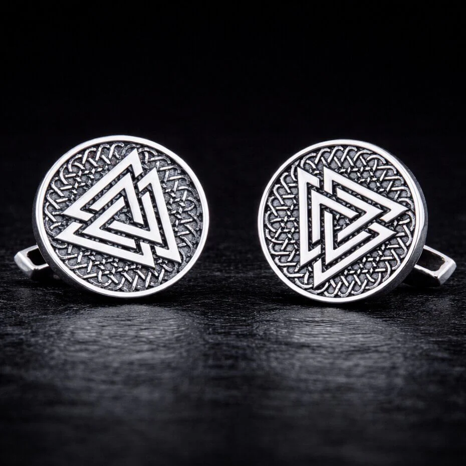 Viking Valknut Silver Cufflinks