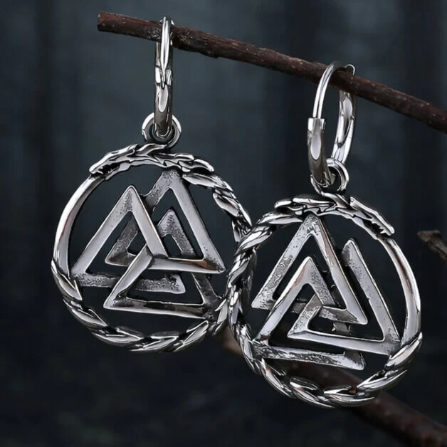 Viking Valknut Stainless Steel Hoop Earrings
