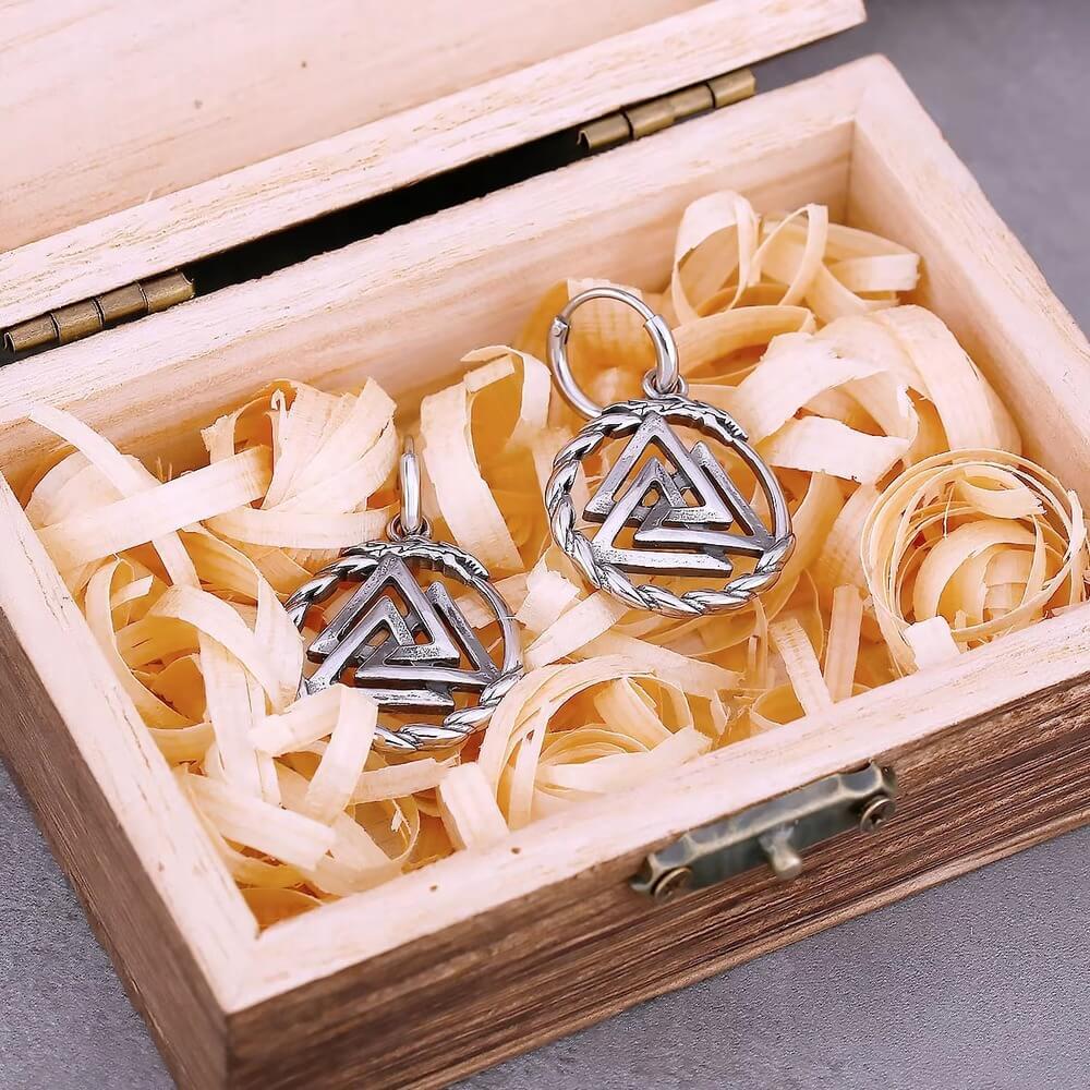 Viking Valknut Stainless Steel Hoop Earrings - Image 2