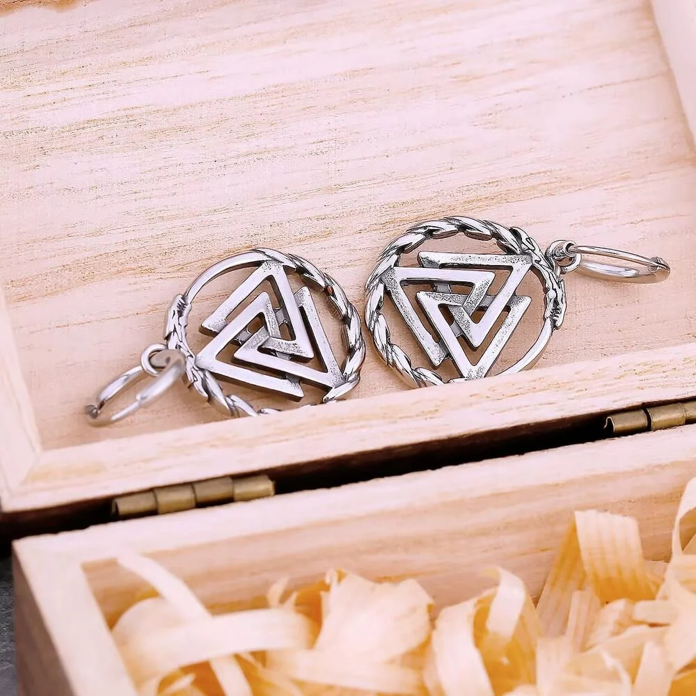 Viking Valknut Stainless Steel Hoop Earrings - Image 3