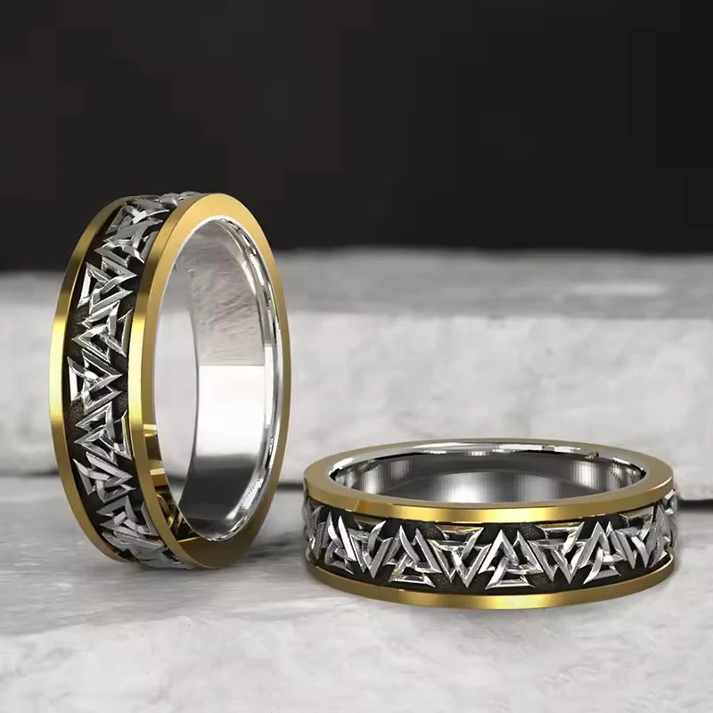 Viking Valknut Sterling Silver Band Ring - Image 2