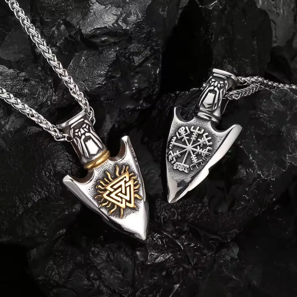 Viking Valknut Vegvisir Arrowhead Necklace
