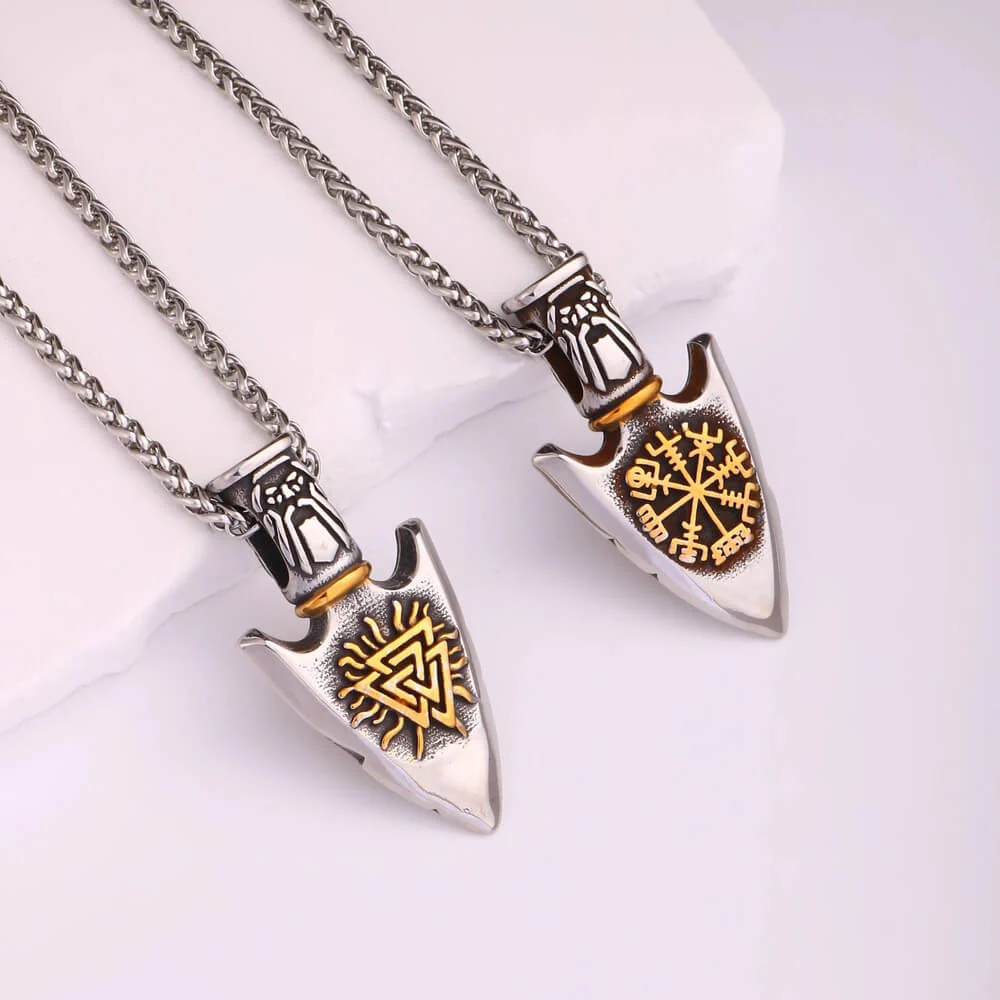 Viking Valknut Vegvisir Arrowhead Necklace - Image 3
