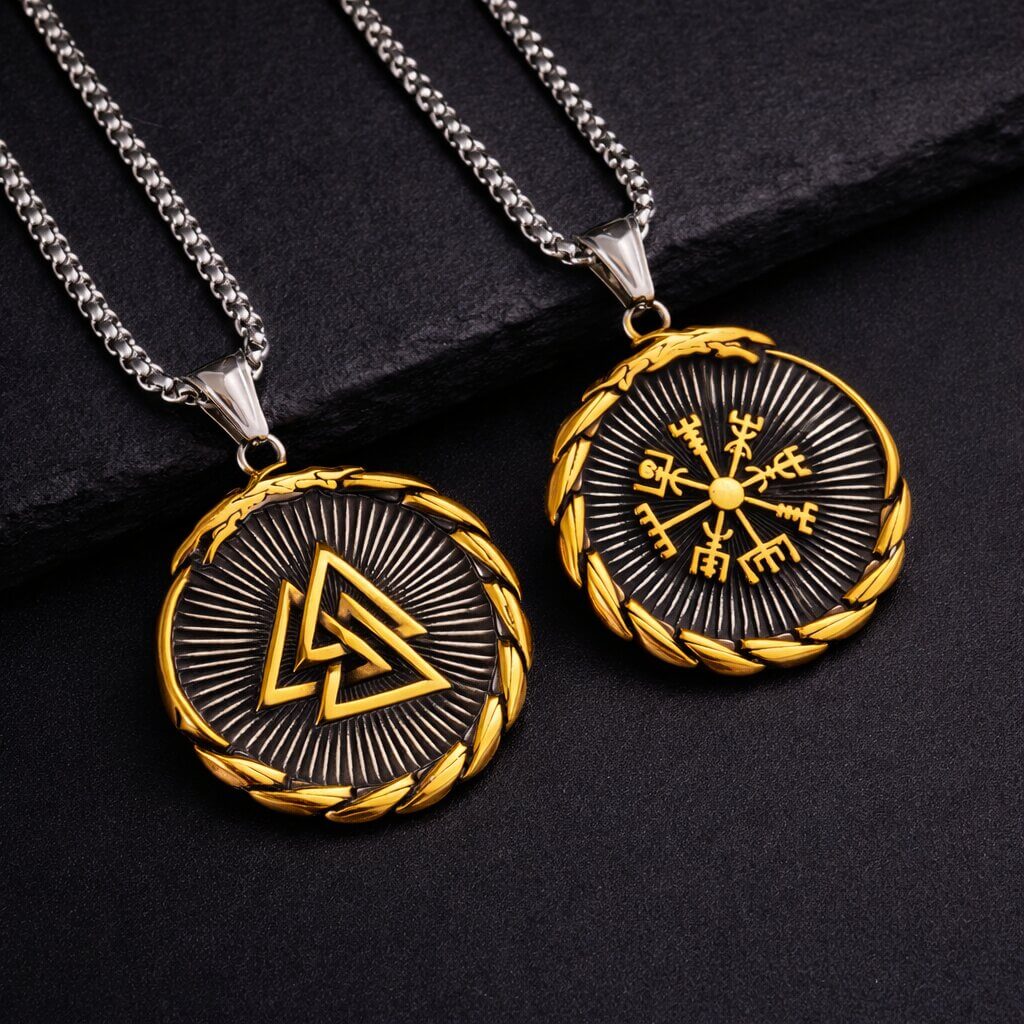 Viking Valknut Vegvisir Compass Necklace - Image 2