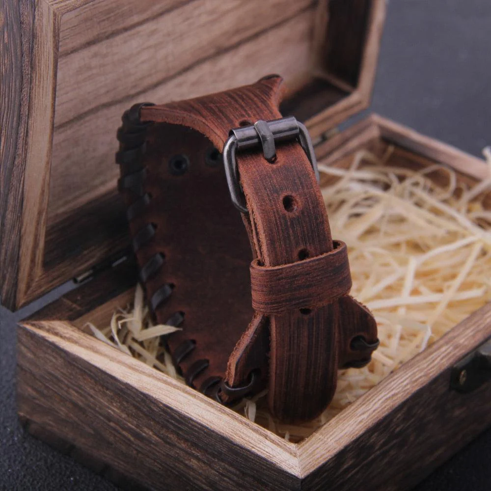Viking Vegvisir Rune Circle Plate Leather Buckle Cuff Bracelet - Image 8