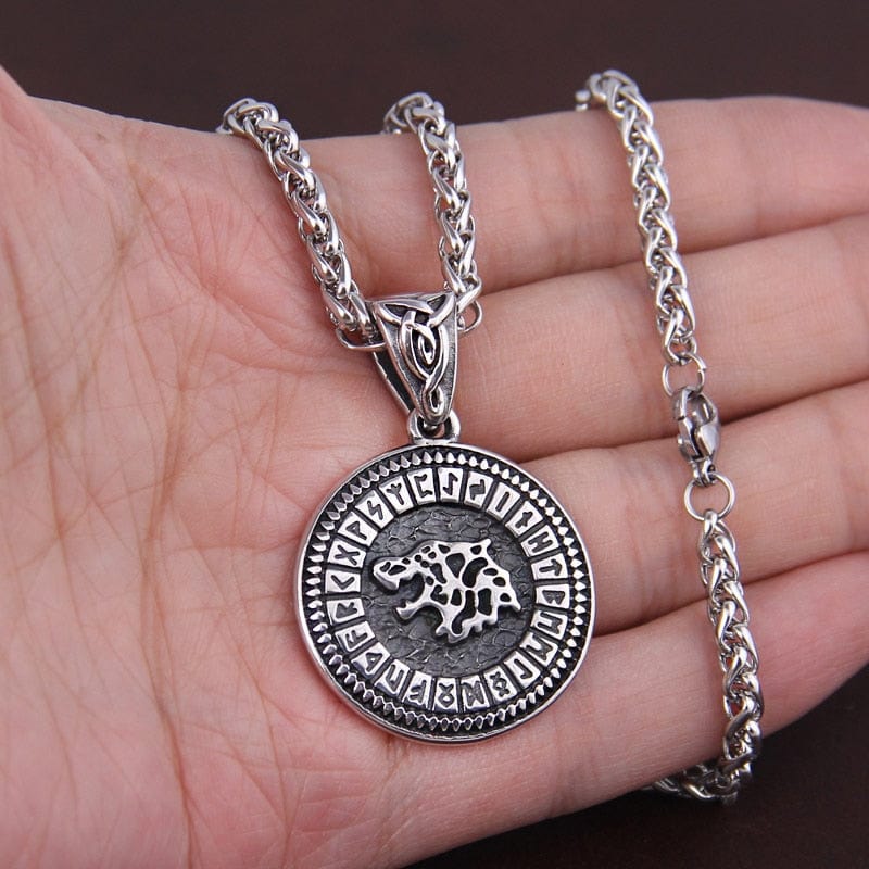 Gold & Steel Viking Fenrir Wolf Futhark Necklace | Norse Jewelry - Image 3