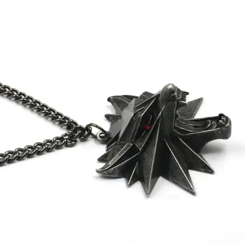 Viking Wolf Necklace | Darkened Steel with Colored Stone Eyes | Witcher Inspired - Image 3