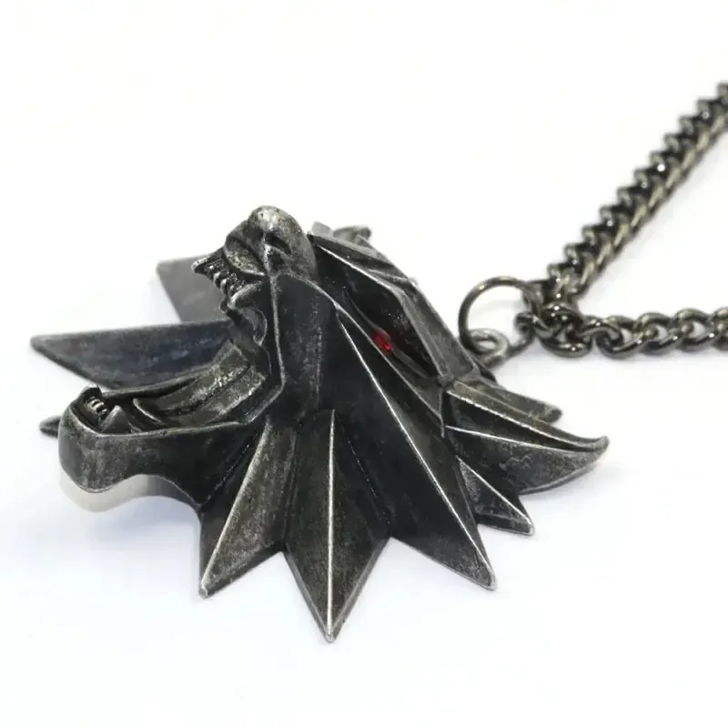 Viking Wolf Necklace | Darkened Steel with Colored Stone Eyes | Witcher Inspired - Image 4