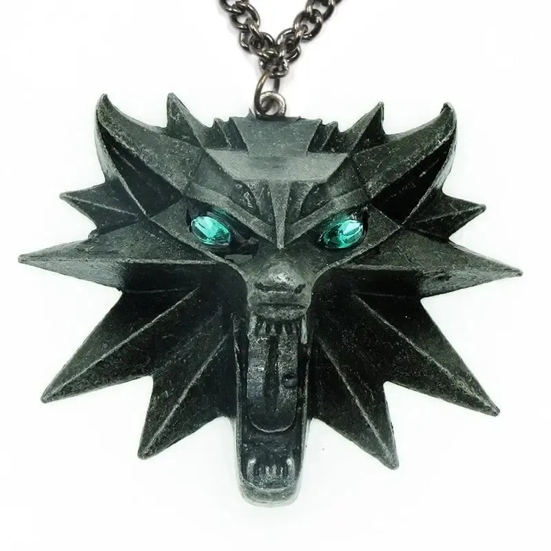 Viking Wolf Necklace | Darkened Steel with Colored Stone Eyes | Witcher Inspired - Image 5