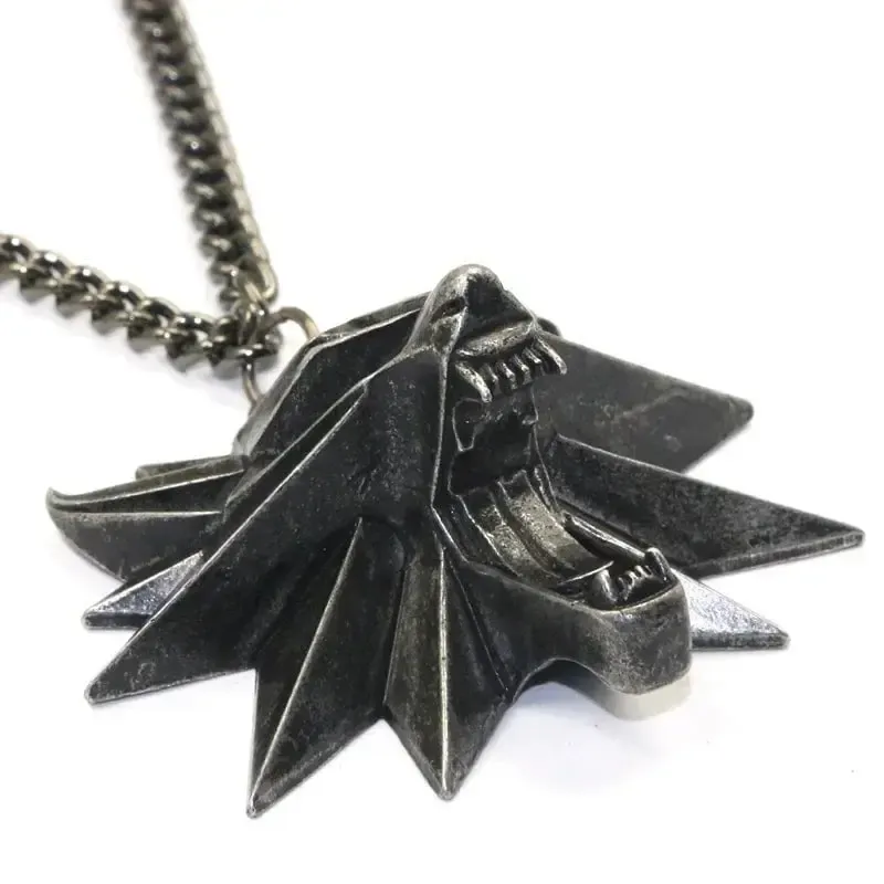 Viking Wolf Necklace | Darkened Steel with Colored Stone Eyes | Witcher Inspired - Image 9