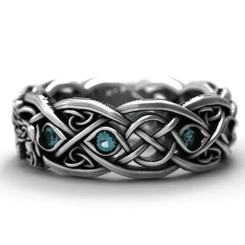 Viking Wolf Ring with Blue Cubic Zirconia | Sterling Silver | Celtic Style - Image 3
