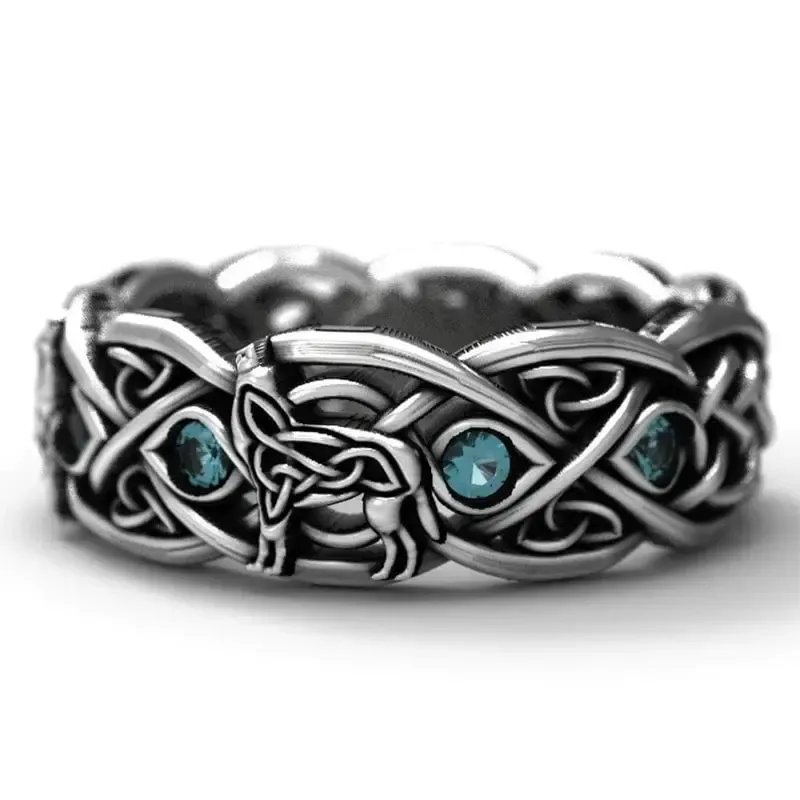 Viking Wolf Ring with Blue Cubic Zirconia | Sterling Silver | Celtic Style - Image 4