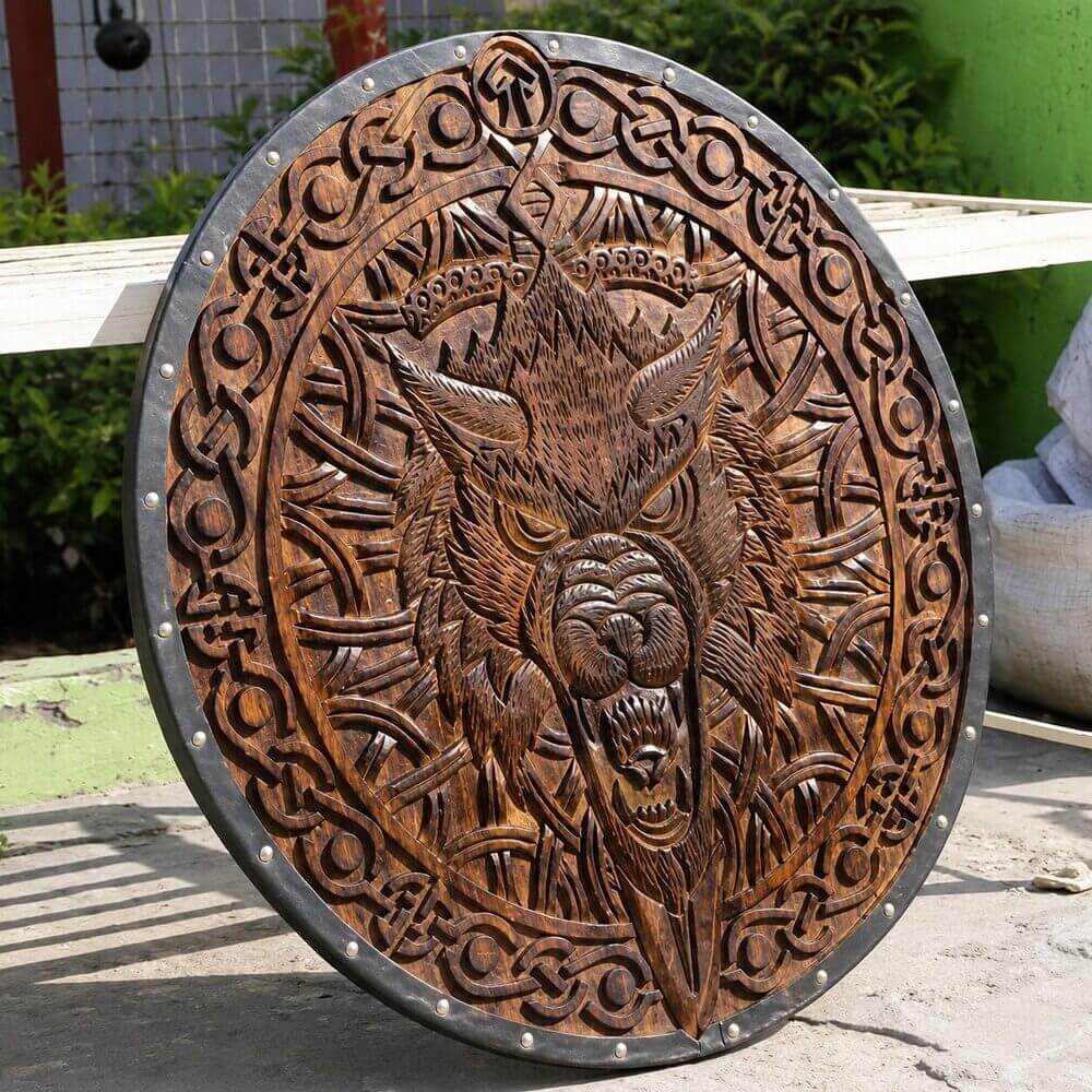 Viking Wolf Round Shield | Hand-Painted Battle-Worn Finish - Image 3