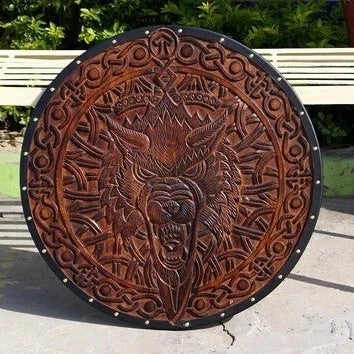 Viking Wolf Round Shield | Hand-Painted Battle-Worn Finish - Image 4